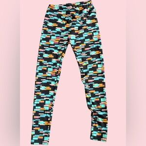 LuLaRoe Kids Leggings - Black with Multicolor Blocks
